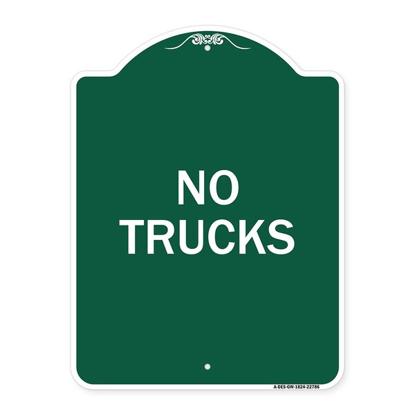 Designer Series Sign-Truck Sign No Trucks, Green & White Aluminum Sign, 18" x 24", GW-1824-22786